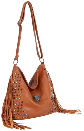 Jywmsc Bolso de Mano Estilo Western con Flecos para Mujer Bandolera de Cuero con Diseño de Calavera Estilo Punk Gótico