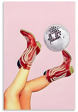 JEDSLLA Retro-Discokugel-Poster, Cowgirl-Stiefel, Poster, Leinwanddruck, ästhetische Wandkunst, moderne Heimdekoration für Schlafzimmer, Wohnzimmer, 30 x 45 cm, ungerahmter Stil