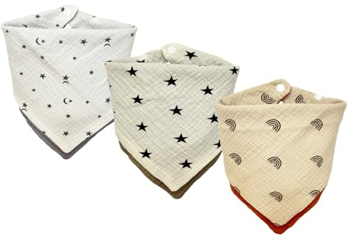 Vhtanop 3 baberos para bebé, pañuelo triangular de muselina para bebé, 100% algodón, pañuelo para el cuello para bebé, babero babero, paños para eructos para bebés para niños y niñas, ajustables