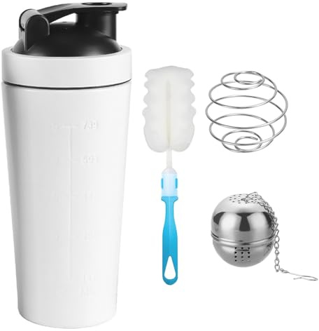 Generisch Edelstahl Protein Shaker, 750ML Eiweiß Shaker mit Stahlkugel, Sport Fitness Shaker Edelstahl BPA-frei und Auslaufsicher für Proteinshakes, Smoothies (Weib)