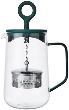La Cafetière Gyro Spinfuser Teekanne, grün, für 4 Tassen, Glas, für losen und Kräuter-Tee, mit feinmaschigem Edelstahl-Filtersieb, hitzebeständiges Borosilikatglas, Dreh- und Tauch-Design, 1,25 l