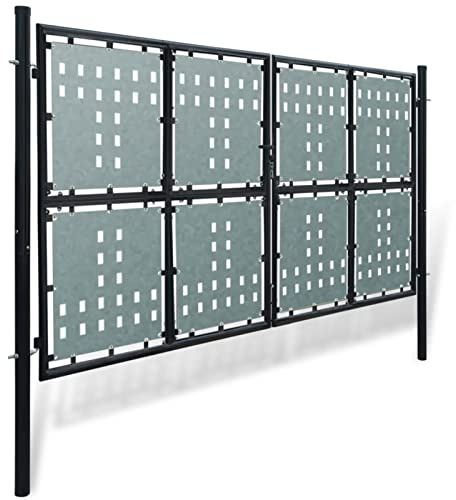 Festnight Puerta de Jardín Doble 300 x 250 cm, Puerta de Exterior, Puerta para Valla con Sistema de Cerradura, Cancela de Valla, Negro