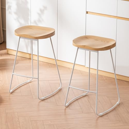 Kidol & Shellder Barhocker 2er Set Barstuhl Küchenstühle mit Metallgestell Barhocker Holz Sitzhöhe 65cm Weiß