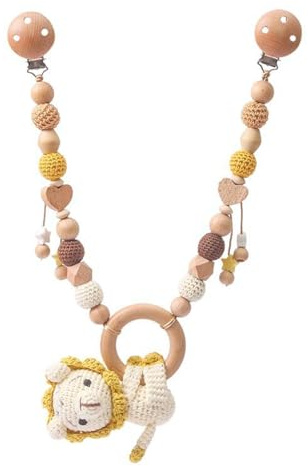 Kinderwagen Kette Baby Mobile, Kinderwagenkette aus Holz und Baumwolle Gehäkelt, Kinderwagen Spielzeug, Babyschale Spielzeug für Babygeschenke zur Geburt (Löwen)