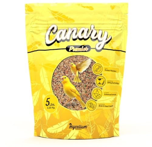 Mycelium Canary Premier Bird Food (5 LB Bag) | Organic, High-Protein Canary Seed Mix with Flax & Whole Eggs | Supports Brain & Heart Health | Vitamin-Enhanced, Non-GMO, Made in USA