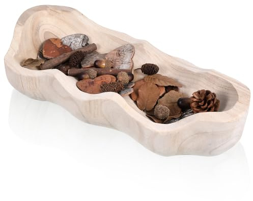 Exircy Wavy Live Edge Dough Bowl, 16 Inch Handmade Wooden Fruit Bowls Decorative Bread Bowls Wood Hand Carved Wooden Coffee Table Bowl for Farmhouse Home Kitchen Decoration