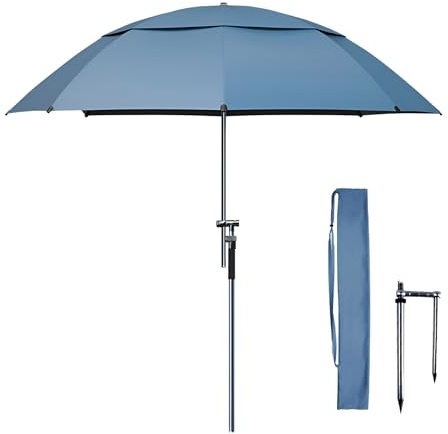Generico Ombrello da Viaggio Portatile UV 50+, 240 cm Ombrellone da Spiaggia Leggero con Inclinazione E Altezza Regolabili, Parasole da Pesca con Borsa da Trasporto