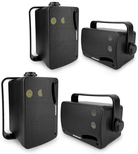 STUDIOFINIX 8,9 cm utomhus Bluetooth-högtalare trådbundna vattentäta, 400 W 3-vägs uppgradering premium väggmonterade högtalare, hållbart, monterbart högt ljudsystem för uteplats inomhusdäck garage