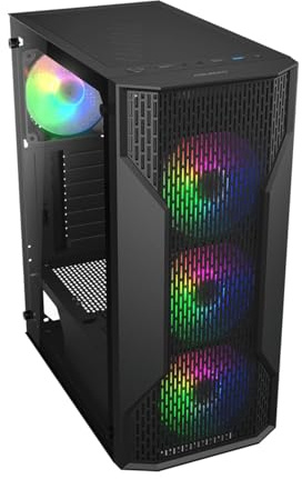 Cougar Gaming Mid-Tower PC-chassi – MX110RGB med 4 förinstallerade 120 mm ARGB-fläktar, frontpanel i nät, USB 3.0, ATX/M-ATX/ITX-kompatibel, perfekt för spel och kontor