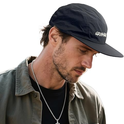 Clakllie Quick Dry 5 Panel Basecap Wasserdicht Flat Brim Laufkappe Leichte Sport Cap Verstellbar UPF50+ Schildmütze Unstructured Outdoor Running Cap (CDGE-BSSP2549-N-Black)
