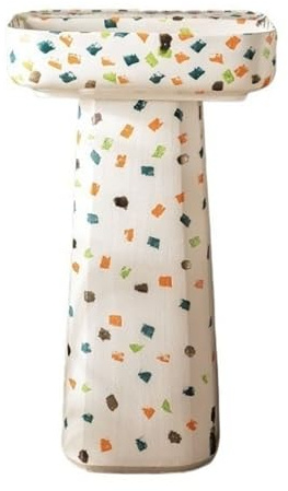 Lavabo de pedestal Fregaderos de pie for interiores y exteriores, lavabos baño con pedestal cerámica recipiente rectangular, lavabo artístico bohemio moderno(E)