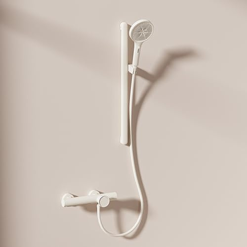 BiaoTeng Grifo Bañera y Ducha con Cascada 4 Modos agua Fría y Caliente Conjunto de Ducha con Grifo Bañera Leche Blanca