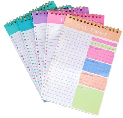 ​Tagesplaner, 5er-Pack, A5 undatiert, Planer Notizbuch mit 30 Blatt pro Block, ADHS-Planer für Erwachsene mit Fokusseiten, To-Do-Liste & Zielverfolgung, tragbares 5-Farben-Set für Arbeit, Schule