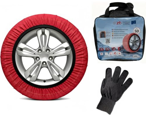 Calze da Neve Omologate EN 16662-1 Per Auto SUV Furgoni Coppia di Catene Tessili Antisdrucciolo per Pneumatici R-R Facili da Montare Con Guanti e Borsa (XXL)