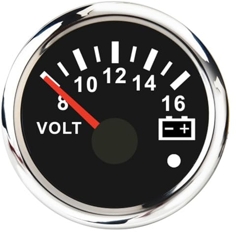 AYJYZHIAG Auto Marine Barca Boost Allarme Calibro 2 ''52mm Misuratore di Pressione Olio Livello dell'Acqua Temperatura del Carburante 12V 24V voltmetro Accessori Meter(Volt 8-16V BS)