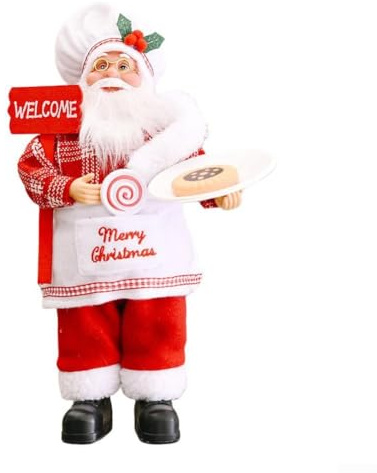Figura di Babbo Natale in piedi con zaino per decorazioni natalizie, progettata per migliorare gli spazi delle celebrazioni stagionali (biscotti senza biscotti)