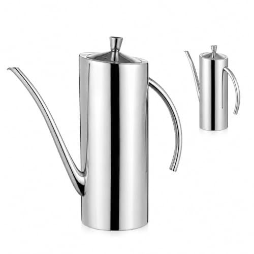 Olive Oil Dispenser, 700ml 304 Stainless Steel Pourer with Handle and Lid | Wide opening simplifies refilling and cleaning, while the angled spout and air vent support a smooth, controlled pour