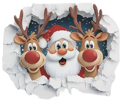 Wanddurchbrechender Weihnachtsmann, Weihnachtsmann Aufkleber, Abnehmbare Weihnachts Cartoon Aufkleber Mit 3D Effekt, Wohnzimmer Stickers Mit Santa Claus Und Rentier Für Wohnheim, Büro, Party