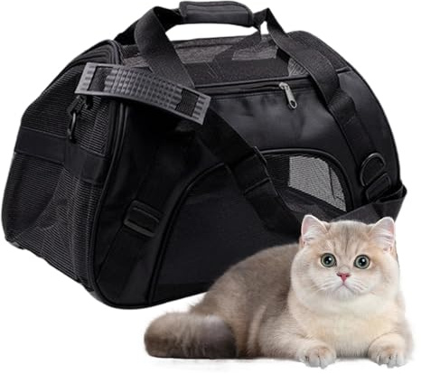 Transportín para mascotas, saco de transporte plegable transpirable, con correa de hombro ajustable para la caja de transporte de gatos, para cachorros, conejos, razas pequeñas y medianas al aire
