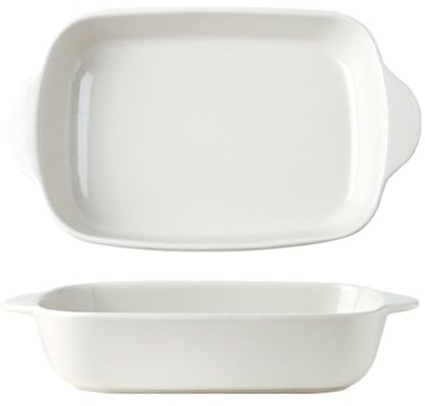 Cazuelas para horno Bandeja rectangular de cerámica con doble asa for horno, uso doméstico, microondas, carne, arroz al(Blanco,Medio)