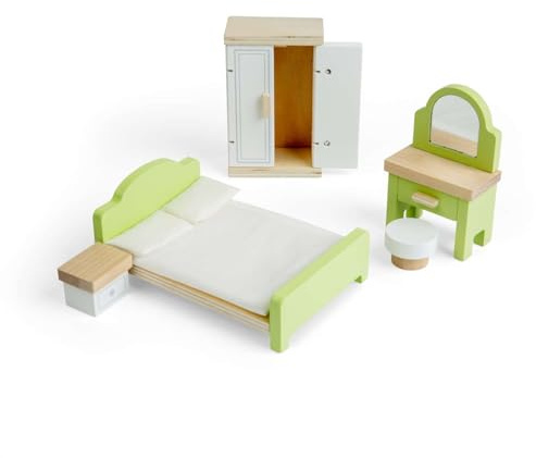 Bigjigs Toys Bedroom Set | Wooden Doll House Furniture | Bed Room Sets for Kids Dolls Houses | Play Pretend Dollhouse Accessories | Mini Bed, Wardrobe & Dressing Table | Gifts for 3+ Year Old Children