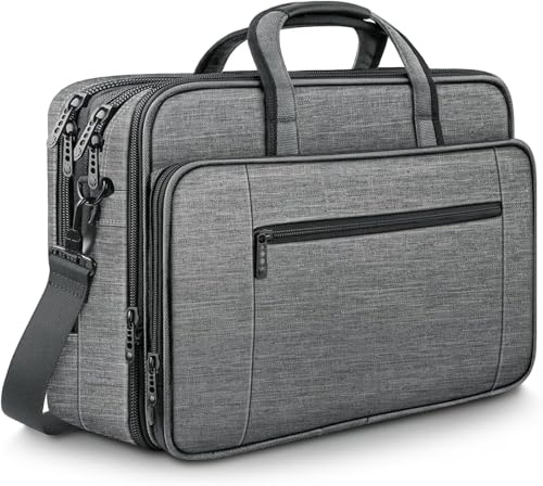 Mancro Aktenkoffer Herren, Laptoptasche 17 Zoll, Aktentasche Herren Groß | Arbeitstasche mit 2 Fächern, Wasserdichte Schultertasche für 17 Zoll Laptop, Businesstasche für Arbeit und Reisen, Grau