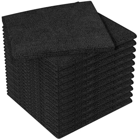 Ravytha 12 Piezas Paños de Limpieza de Microfibra, Trapos de Cocina, Bayetas de Microfibras, Bayeta de Microfibra, Balletas Trapo Paño, para Baño, Cocina, Coche y Vidrio, Reutilizable(Negro)