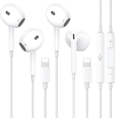 Lot de 2 Écouteurs Filaire iphone, [Certifiés MFi] Écouteurs Intra-Auriculaires Stéréo HiFi avec Micro et Contrôle du Volume, Casque Antibruit Compatible avec iPhone 14/14Pro/13Pro/12/SE/11/11Pro/XS