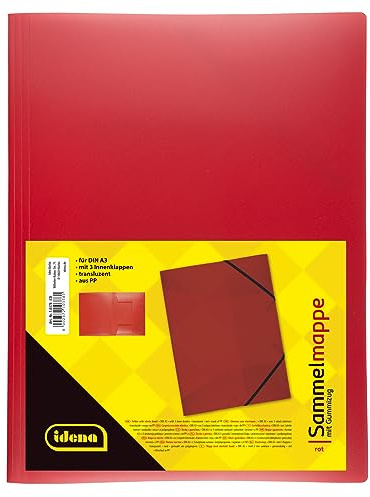 Idena 10378 - Sammelmappe mit Gummizug für DIN A3, aus Polypropylen, transluzent rot, 1 Stück