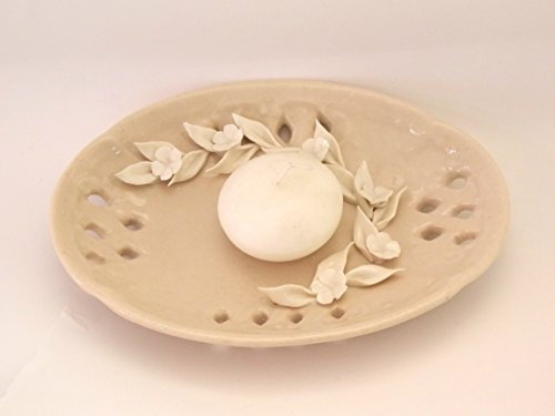 Visconti PIATTINO Ovale Fango Traforato con Decorazione Floreale- SVUOTATASCHE - PORTACANDELA - PORTABONBON -BOMBONIERA Matrimonio - Porcellana Capodimonte