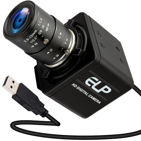 ELP 2MP Global Shutter USB Camera, 90 fps High Frame Rate, 2.8–12 mm 4x Manual Zoom Lens, Industrial Camera for Image Processing, Lightburn, Jetson Nano, Live Streaming, and Microscopy