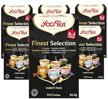 Yogi Tea, Finest Selection, Organic Spice and Herbal Teas, Variety Pack of Bestselling Teas Including Green Tea Matcha Lemon and Turmeric Chai, 6 Packs x 18 Tea Bags (108 Teabags Total)