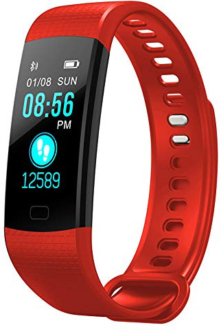 Pulsera Inteligente IP68 Resistente al Agua, Pulsera Actividad, Ritmo Cardíaco Presión Arterial y Oxímetro Fitness Tracker Relojes Inteligentes para Android y iOS (Rojo)
