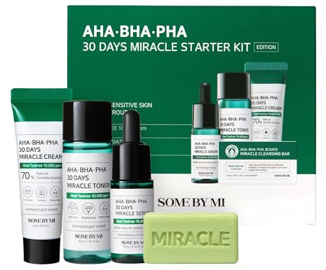SOME BY MI AHA BHA PHA 30Days Starter Kit - Toner 1.01Oz, Serum 0.33Oz, Cream 0.7Oz, Cleansing Bar 1.05Oz - Mild Exfoliating Daily Skin Care Set - Skin Wastes, Sebum, Oiliness Care - Korean Skin Care