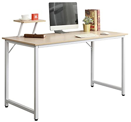 DlandHome Scrivania Ufficio per Computer e Laptop, Tavola Ufficio PC di Legno Noce, Pieghevole con Ripiano, Tavolo da Scrittura 100 x 50 cm, Acero & Bianco