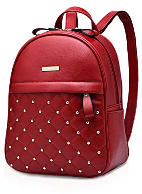 NICOLE ET DORIS Sac à Dos Mode Femmes avec Rivet Treillis - Sac à Bandoulière Décontracté en Faux Cuir pour Dames - Vin Rouge
