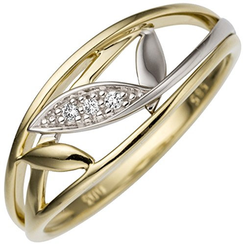 Jobo Damen-Ring aus 14 Karat 585 Gold Bicolor mit 3 Diamanten Größe 58