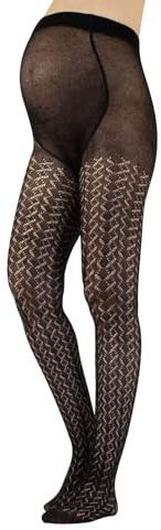 CALZITALY Collant Gravidanza Donna In Cotone | Calze Premaman Calde Inverno Traforate E Ricamate Chevron | S M L Xl | 300 Den | Grigio| Made In Italy | (M, Nero)