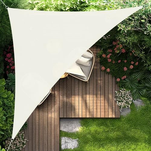 HENG FENG Sun Shade Sail Triangle 3x3x4.25m Waterproof PES Polyester Canopy Awning Sunscreen with 95% UV Block for Outdoor Patio Garden Beige