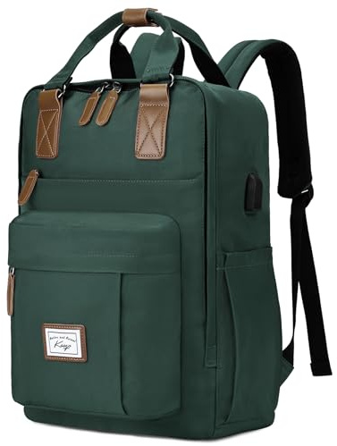 Kasgo Mochila Hombre Mujer, Mochila Portatil 15.6 Pulgadas Mochila Viaje Antirrobo Mochilas Escolares Adolescentes Juveniles Impermeable con Puerto de Carga USB para Colegio Viajes Trabajo, Verde