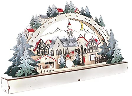 Amagogo Musik Lichterhaus Figuren Weihnachten Deko Innen Beleuchtet Wihnachtsgeschenk Holz Mini Weihnachten LED Bridge Light Music Village Bauernhaus Schreibtisch Dekor