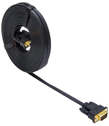DTech Cavo VGA ultra sottile di tipo piatto 8 m Cavo VGA standard da 15 pin maschio a maschio per monitor di computer 25 piedi - Nero
