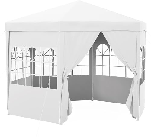 Outsunny 4m Hexagonal Gazebo Canopy Party Tent with 6 Removable Side Walls for Outdoor Event with Windows and Doors, White