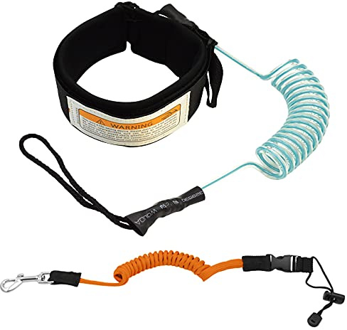 Surfboard Leash,Kajak Paddel Leine,SUP Surfbrett Leash,Aufgerollte TPU Stand Up Paddle Board Fesselriemen Fußschlaufe,Edelstahl Wirbel,Verstellbare Gürtelschnalle,Metallhaken,für Surfboard Kanuboot