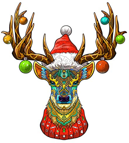 Weihnachten Holzpuzzle Erwachsene, KAAYEE Christmas Puzzle Erwachsene, Holz Puzzle Erwachsen Einzigartige Form Puzzleteile, Holzpuzzle Tiere Mit Geschenkbox Aus Holz (Elch, L)