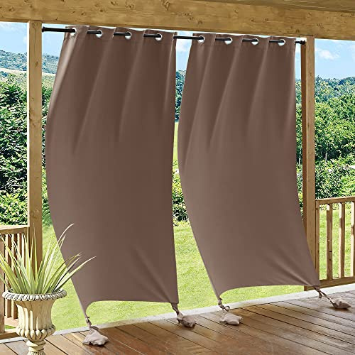 RYB HOME Outdoor Curtains with Weighted Bags - Wind Resist Shower Blocking Curtain for Patio, Blackout UV Protection for Outdoor Kitchen and Dining Area, Width 52 x Length 84, 2 Panels, Mocha