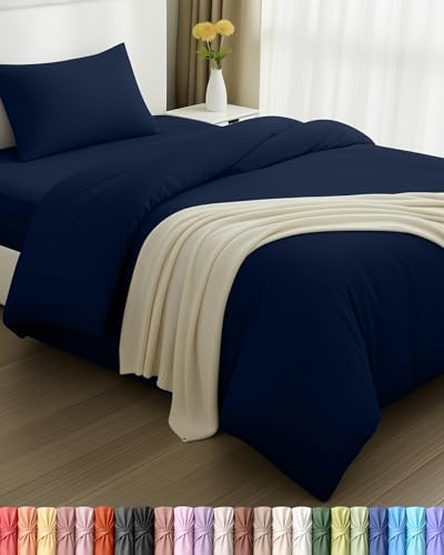 Utopia Bedding - Housse de Couette 135x200cm, Drap Housse 90x190cm et Taie d'oreiller 50x75cm - Microfibre brossée Polyester Douce (Bleu Marine)