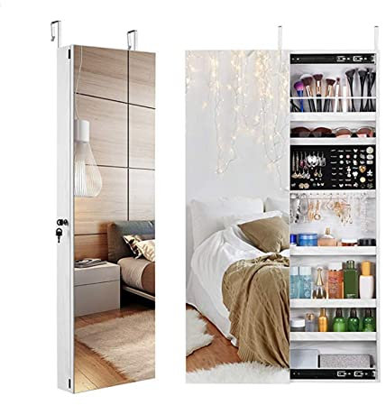 Armoire À Bijoux Murale Avec Porte Miroir Coulissante, Armoire À Bijoux Avec Tableau De Rangement Pour Boucles D'oreilles Rabattable Et Miroir Pleine Longueur