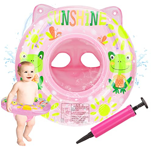 Pwsap Schwimmring Baby, Aufblasbar Schwimmreifen Baby mit Sitz, Doppelgriff und Inflator Schwimmsitz Schwimmtrainer Pool Auftriebshilfegerät für Kleinkinder ab 6 Monate bis 3 Jahre, Rosa