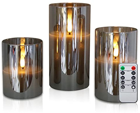 CCLIFE LED Kerzen Set mit Fernbedienung Timer Funktion 300 Stunden flackernde Paraffin Echtwachs,mit Glas